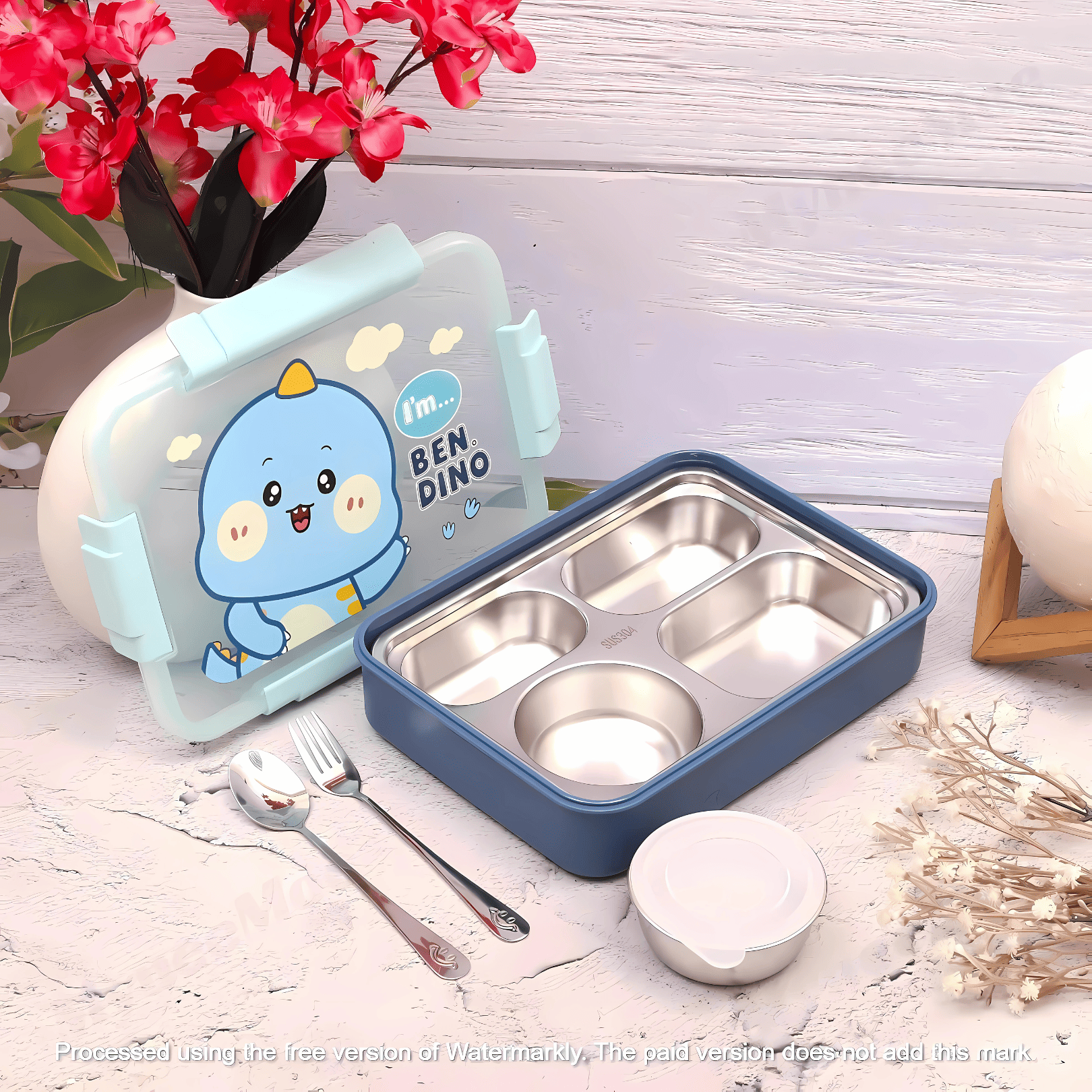 Premium Stainless Steel Lunch Box with Cartoon Character Design