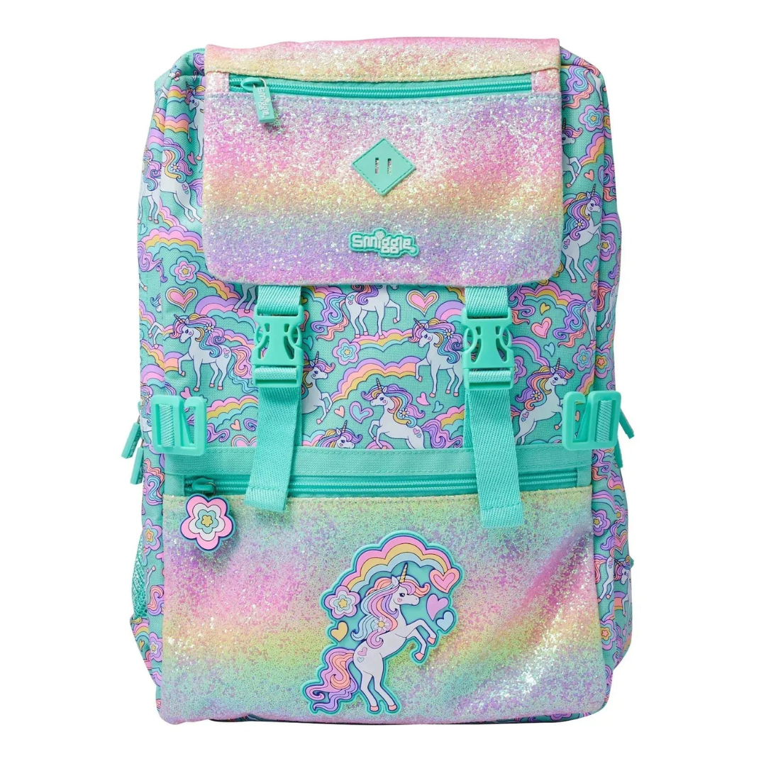 š¦āØ Smiggle āLimitless Explorerā Foldover Backpack | Teal Glitter Unicorn | 22L