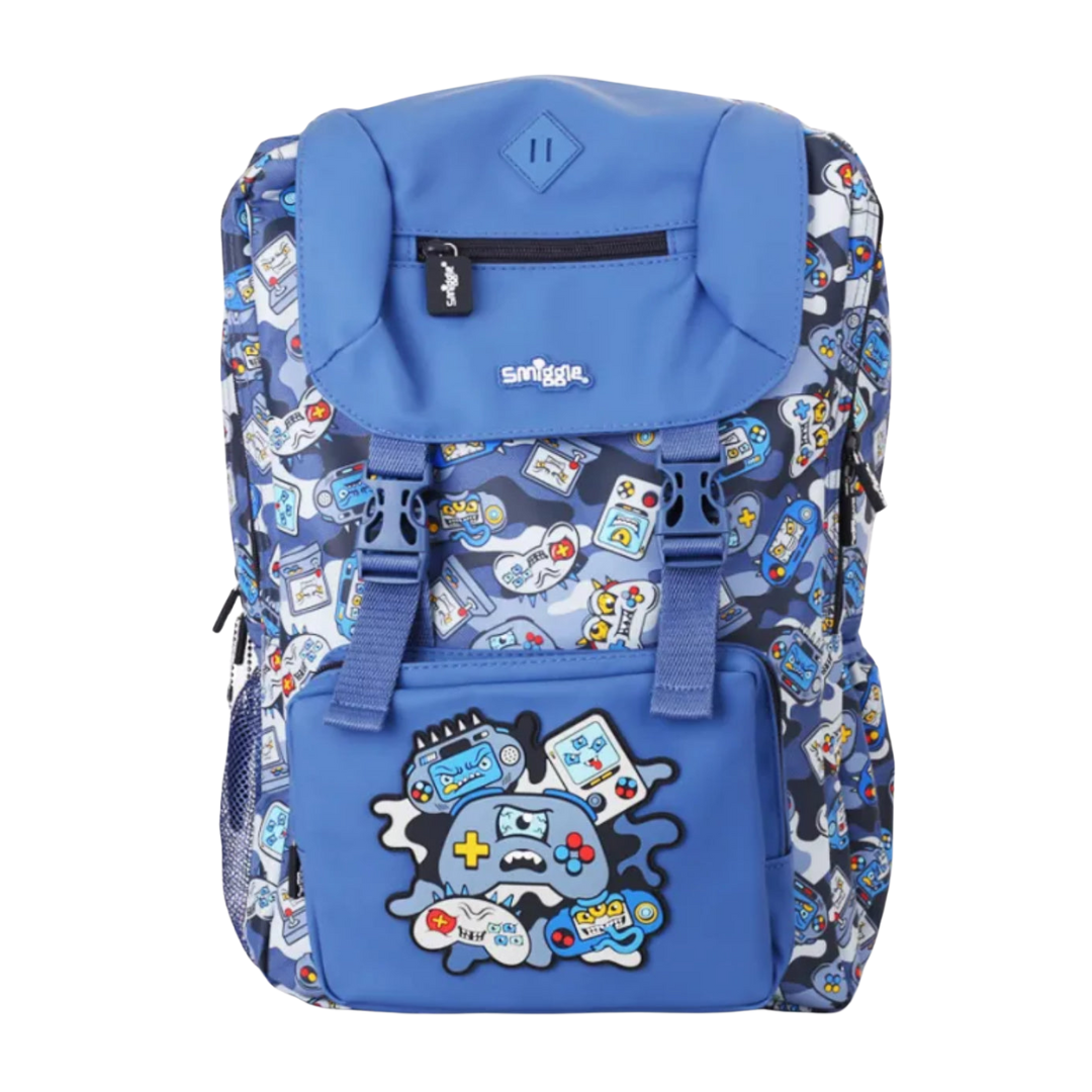 🎮 Smiggle Foldover Backpack – Video Games Blue Edition | 18" | Ages 3+
