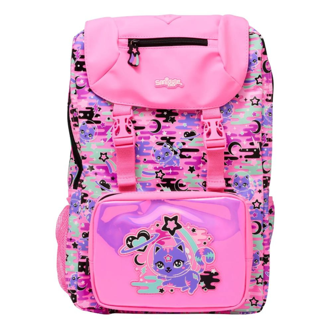 🌈 Smiggle “Limitless Explorer” Foldover Attach Backpack – Pink Cat Galaxy Edition | 22L