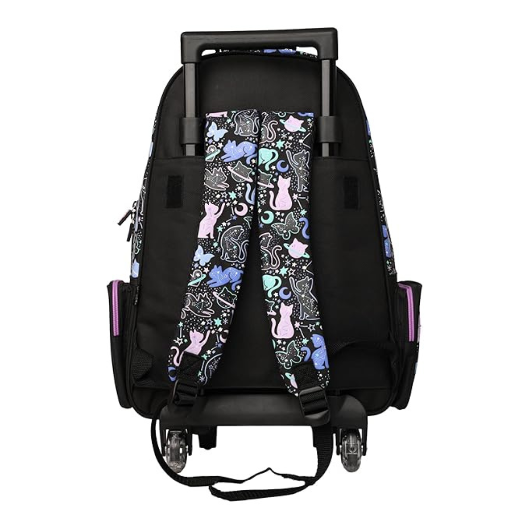🐾 Smiggle All Stars “Wild Life Black Cat Glitter” Light & Roll Trolley Backpack – Approx. 18L