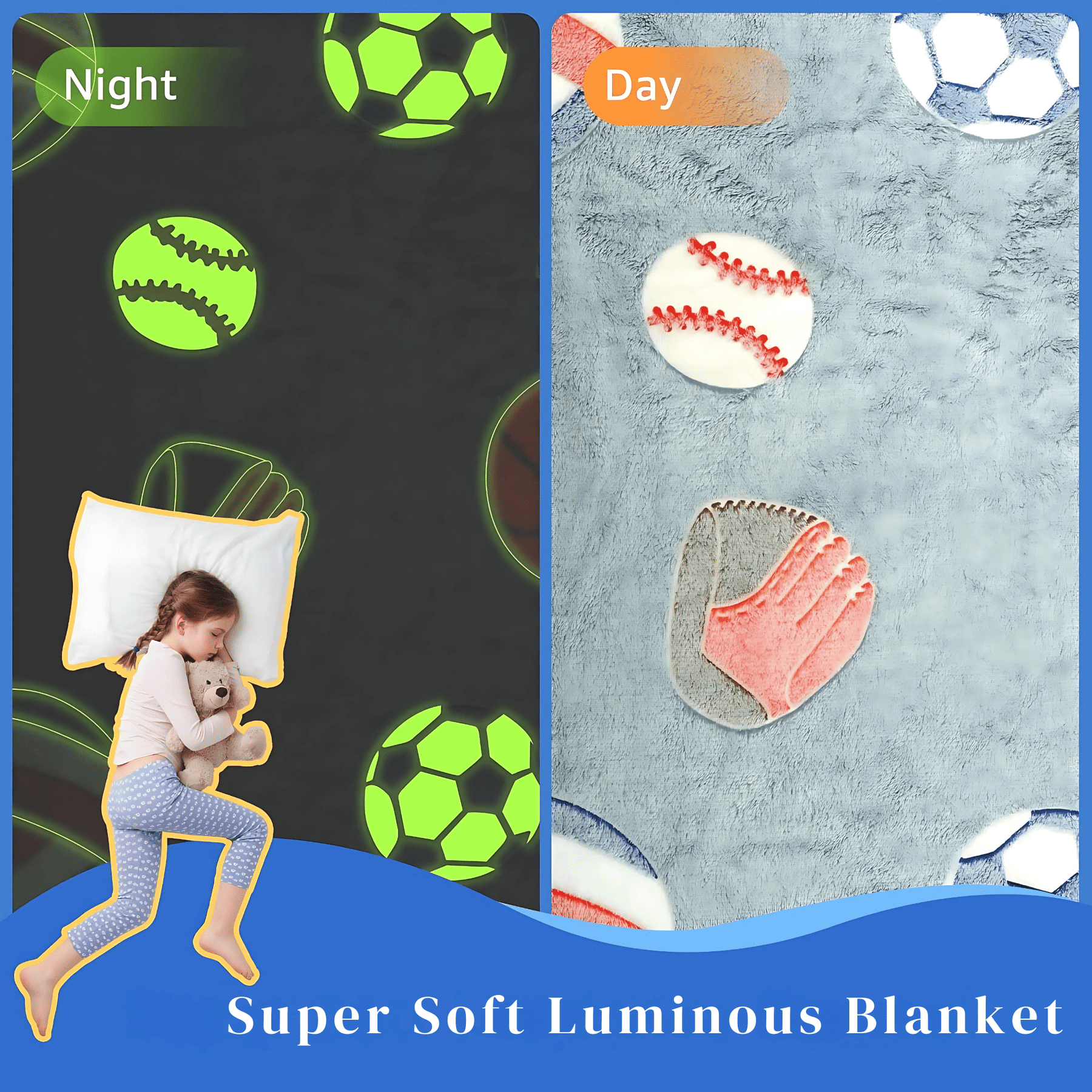 Glow in The Dark Blue Ball Blanket for Kids, Teenagers & Adults – Super Soft & Cozy, All Seasons Double Bed Blanket (200 x 230 cm, 78 x 90 Inches) blanket_381