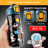Water Bottle With Sipper Space Design Theme For Kids Anti-Leak Astronaut Kids 600 ml Bottle - Pack of 1
