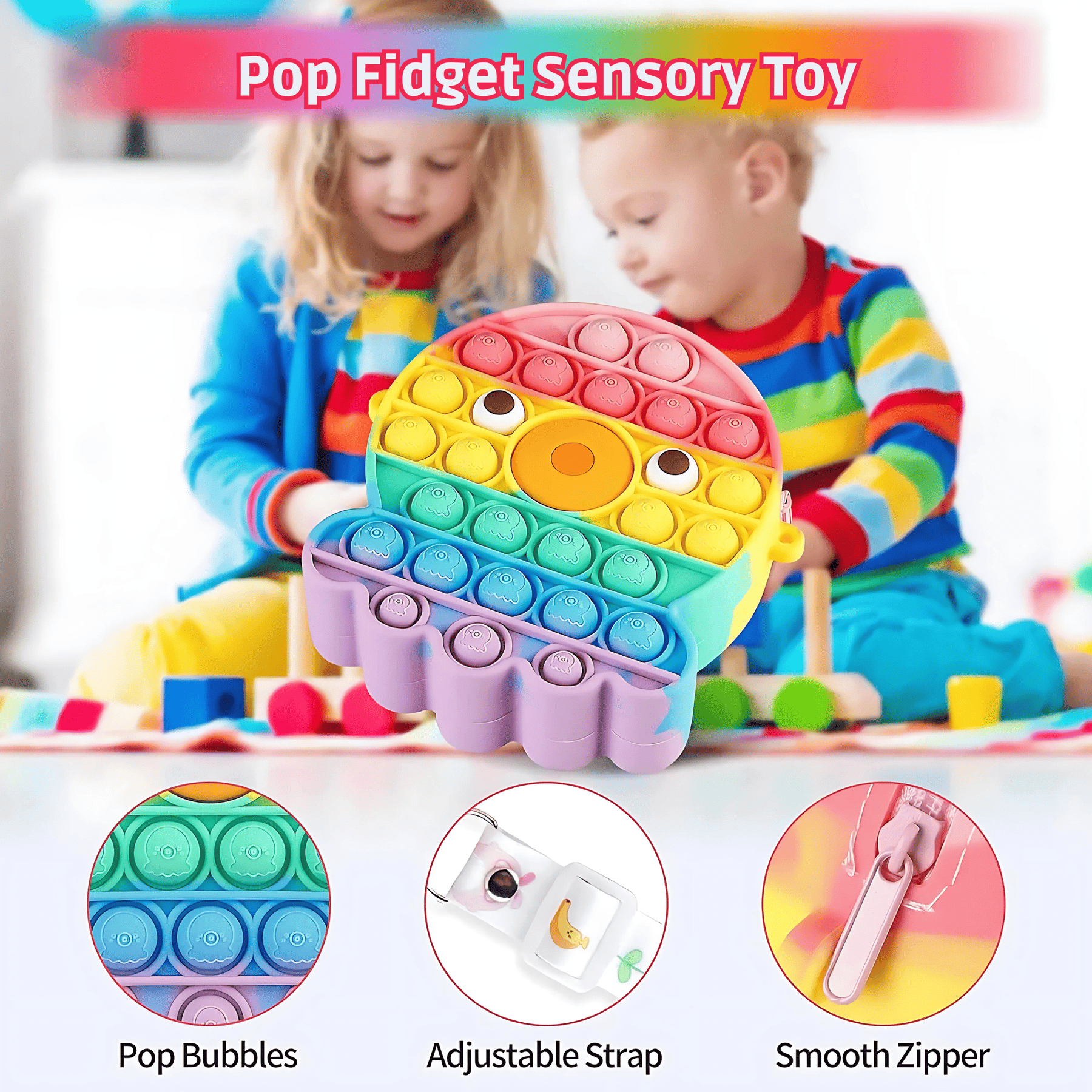 Octopus-Shaped Pop It Fidget Toy Sling Bag for Kids – Silicone Crossbody Purse with Keychain