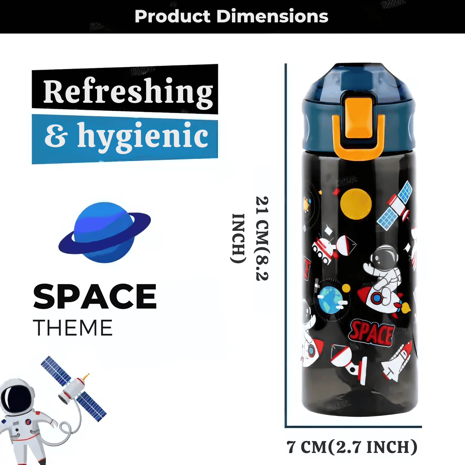 Water Bottle With Sipper Space Design Theme For Kids Anti-Leak Astronaut Kids 600 ml Bottle - Pack of 1