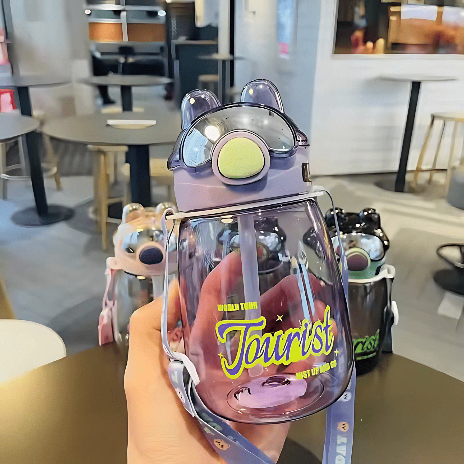 Leak-Proof Cartoon Water Bottle with Straw & Shoulder Strap – 550ml - Pack of 1 hu
