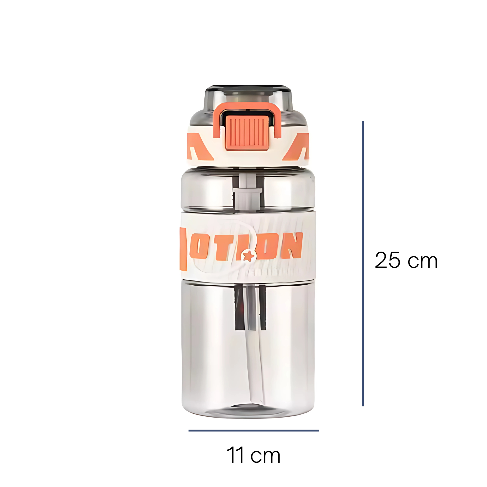 800ml Water Bottle with Straw, Push Lock Lid & Adjustable Strap - Pack of 1