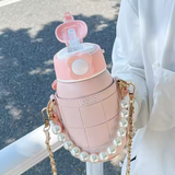 Elegant Looking Water Bottle - Stylish Pearl Necklace Connected with Adjustable Strip - 480ml - Pack of 1