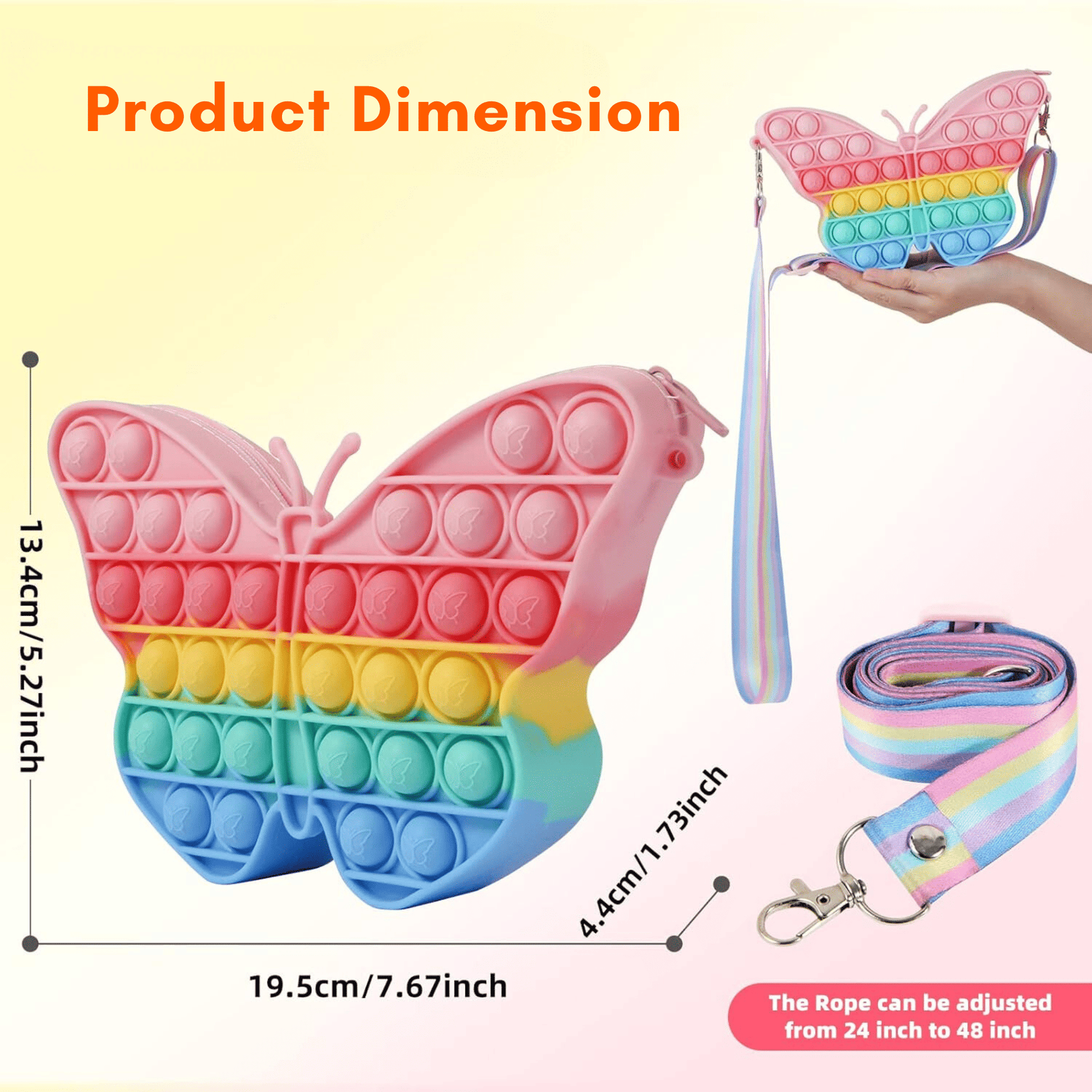 Pop It Butterfly Shape Silicone Sling Bag for Girls - Stress Relief Fidget Toy and Purse
