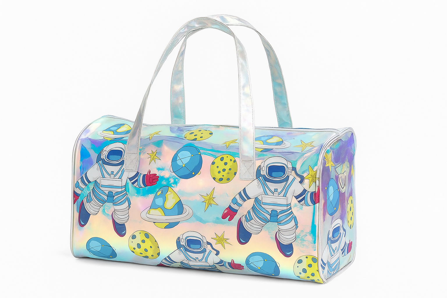 Holographic Unicorn Print Duffel Bag for Girls – Stylish, Lightweight & Trendy Travel Tote | Magical Unicorn Holographic Travel Bag for Girls – Glittery Rainbow Duffel with Cartoon Print