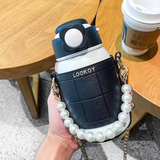 Elegant Looking Water Bottle - Stylish Pearl Necklace Connected with Adjustable Strip - 480ml - Pack of 1
