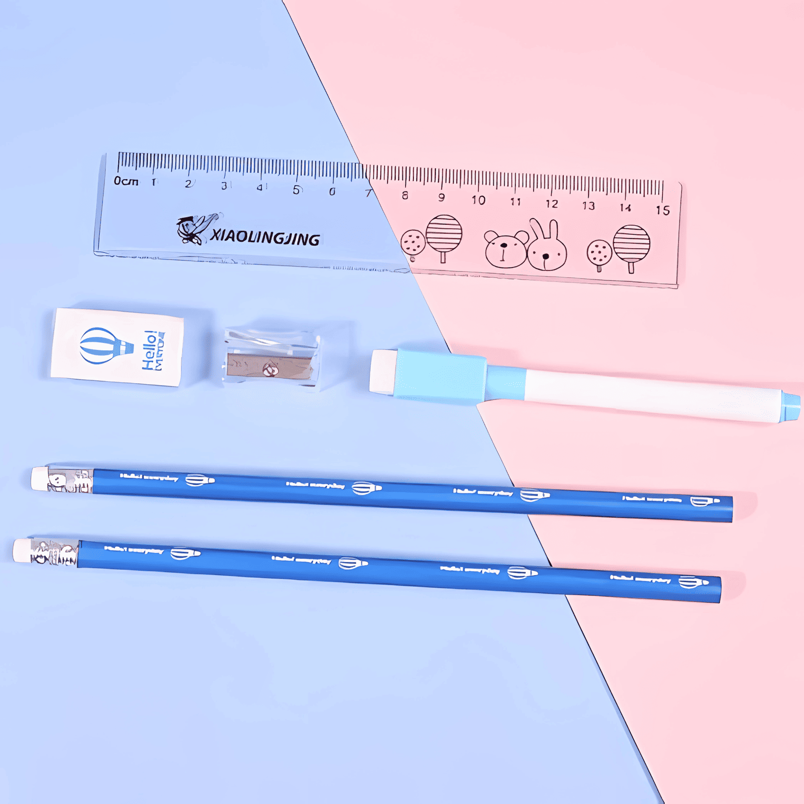 Double Layer Metal Pencil Case With Stationery Set For Kids (Pack of 1)