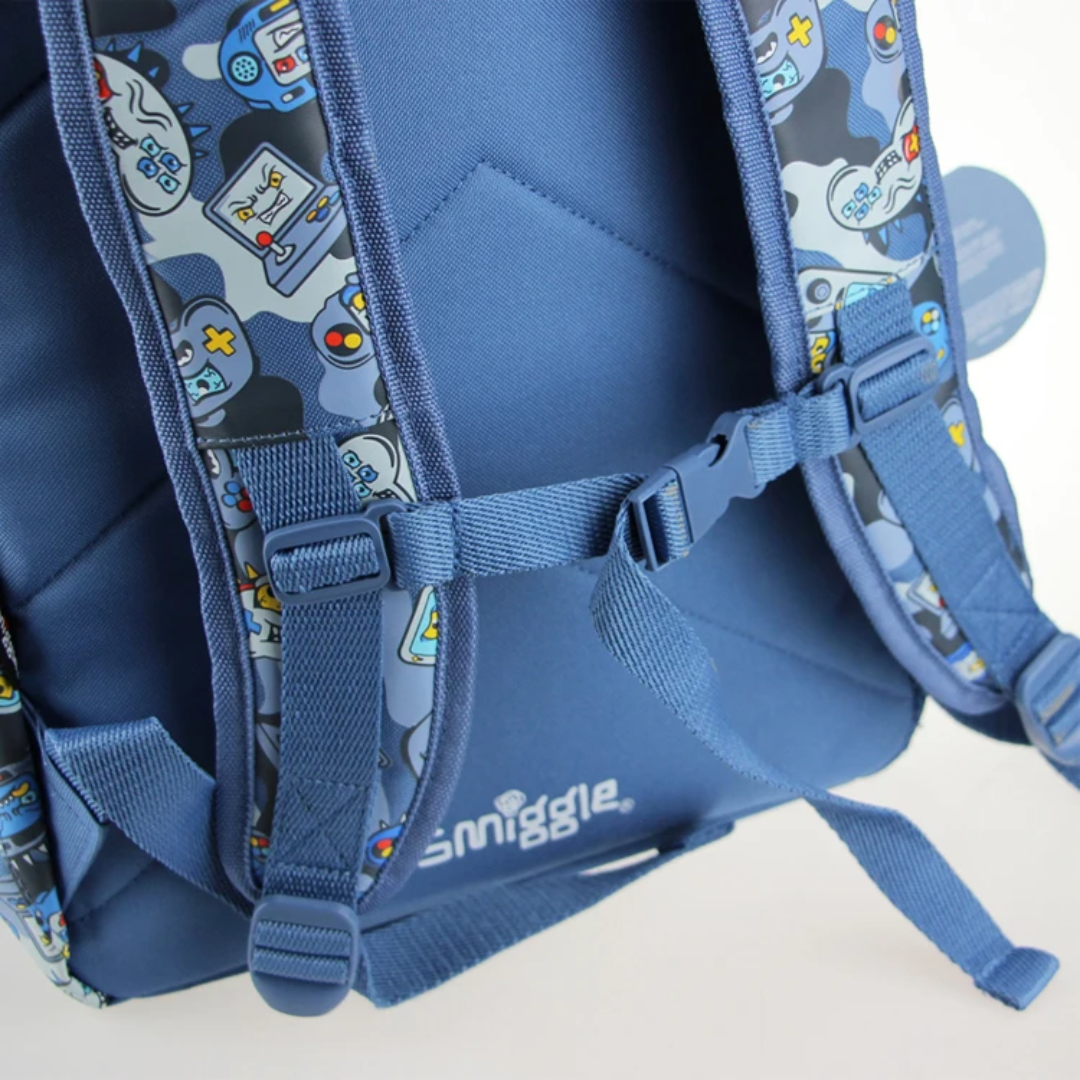 🎮 Smiggle Foldover Backpack – Video Games Blue Edition | 18" | Ages 3+