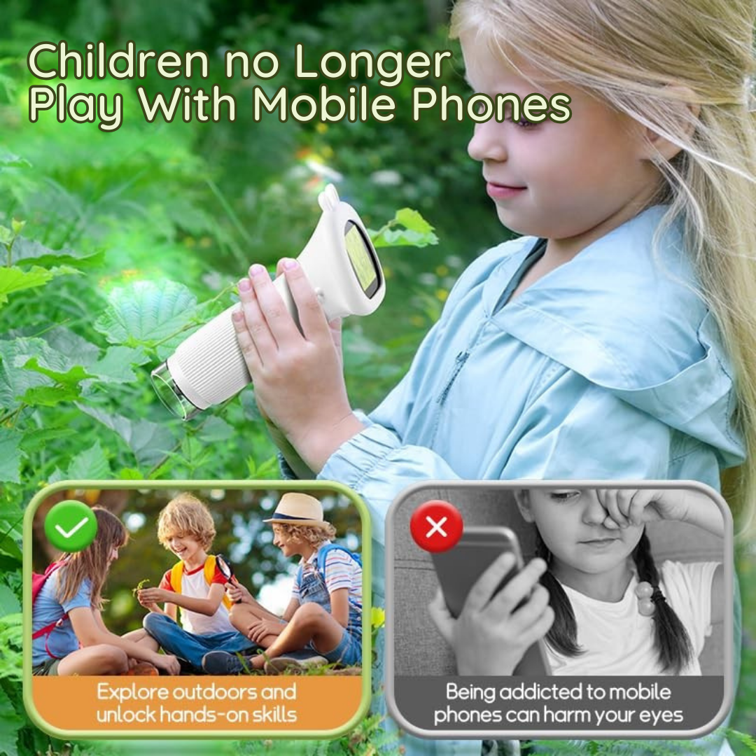 Portable Digital Microscope for Kids - 1000X Magnification, Adjustable LED Lights, and Built-in Storage