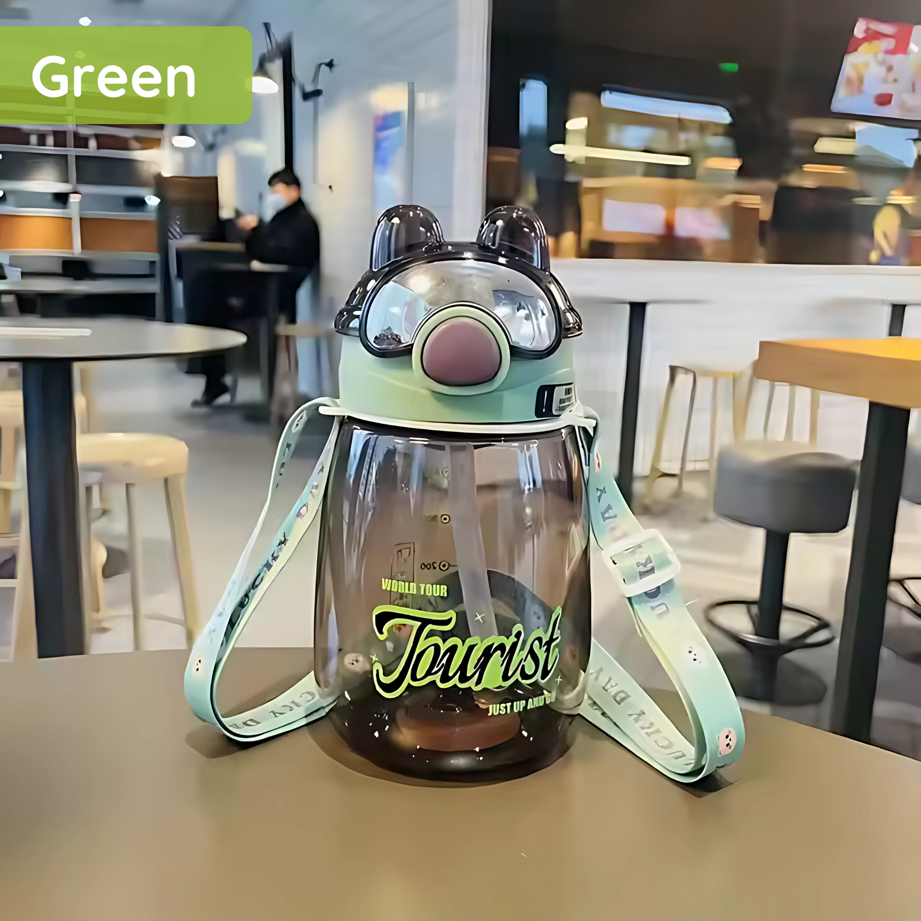 Leak-Proof Cartoon Water Bottle with Straw & Shoulder Strap – 550ml - Pack of 1 hu