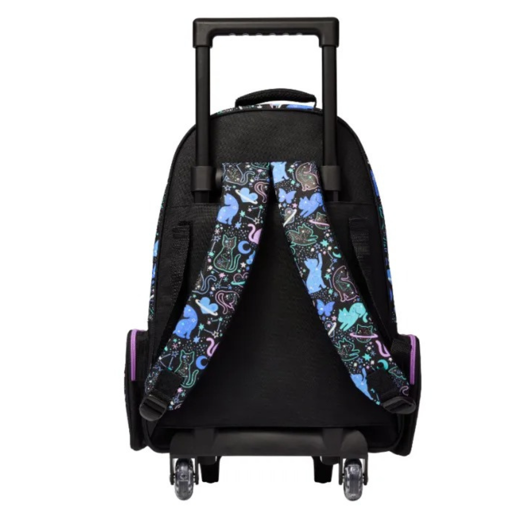 🐾 Smiggle All Stars “Wild Life Black Cat Glitter” Light & Roll Trolley Backpack – Approx. 18L