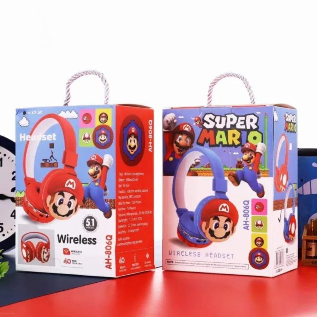 🎧 Super Mario Wireless Bluetooth Headset for Kids – Red & Blue Edition 🎮⭐