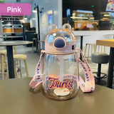 Leak-Proof Cartoon Water Bottle with Straw & Shoulder Strap – 550ml - Pack of 1 hu