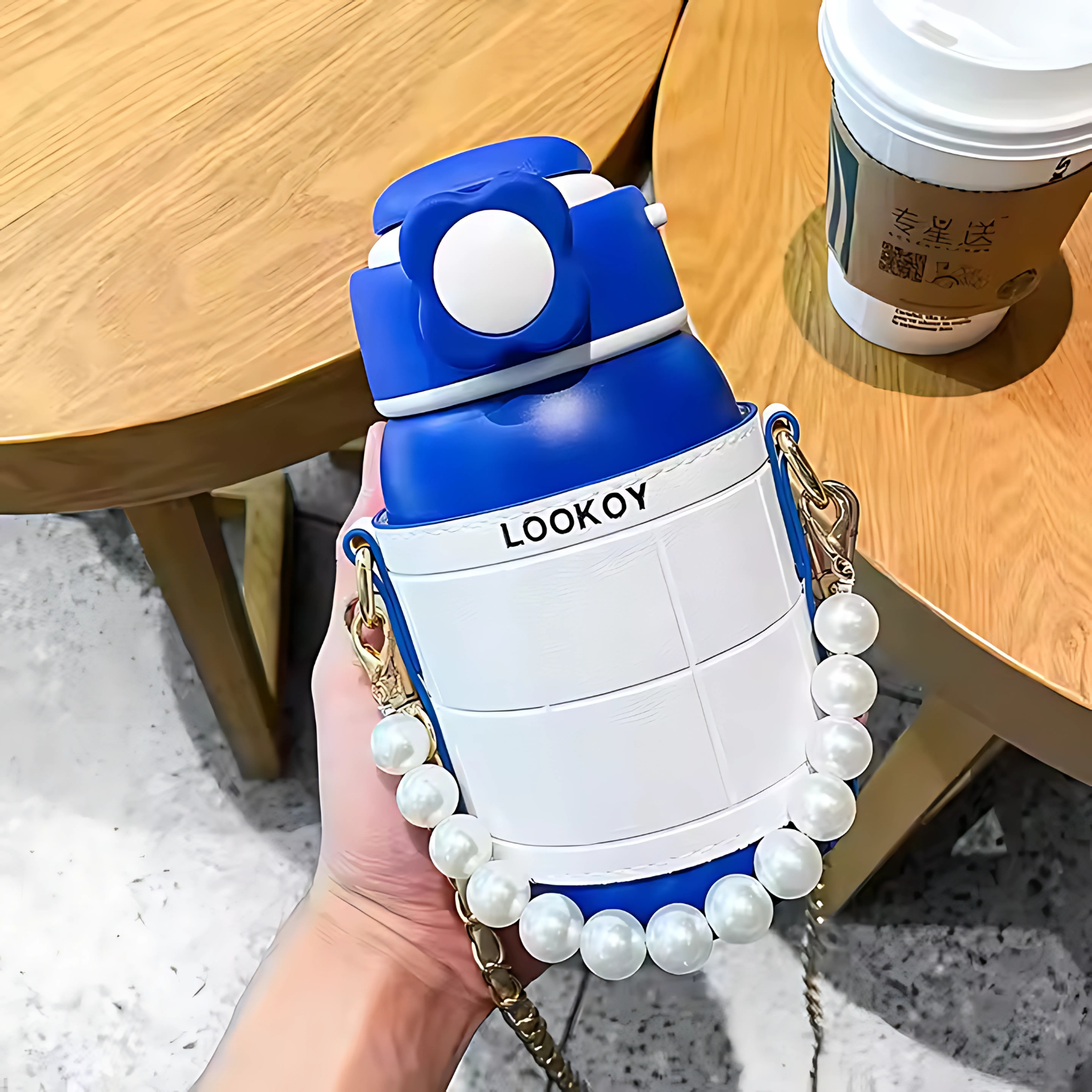 Elegant Looking Water Bottle - Stylish Pearl Necklace Connected with Adjustable Strip - 480ml - Pack of 1