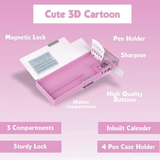 Multifunctional Double Compartment Magnetic Pencil Box For Kids