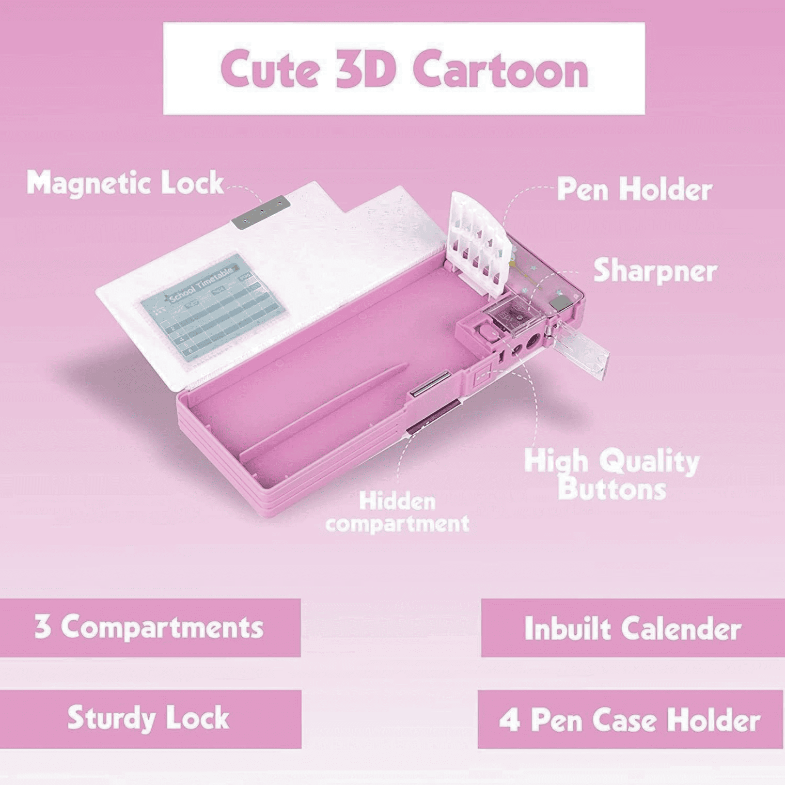 Multifunctional Double Compartment Magnetic Pencil Box For Kids