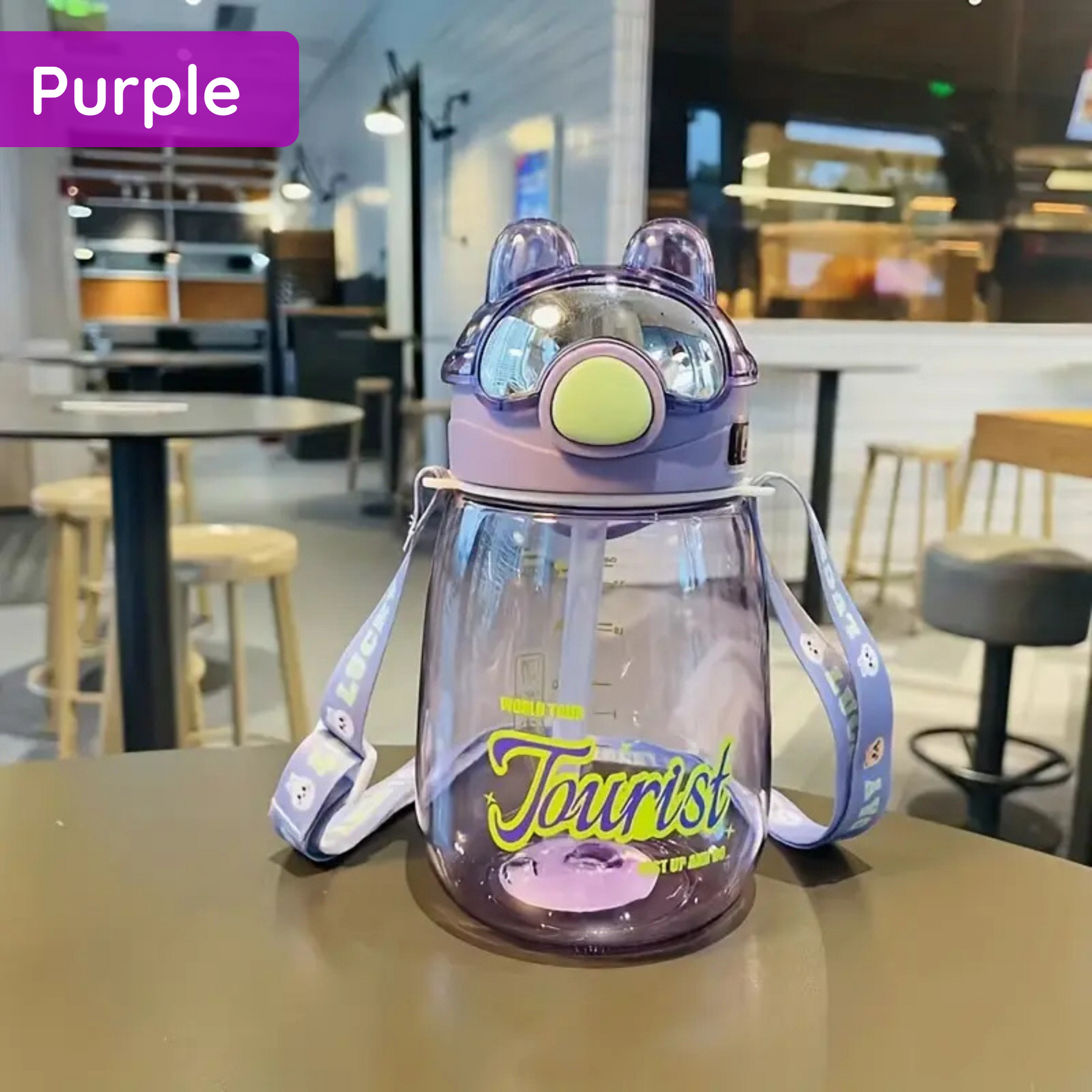 Leak-Proof Cartoon Water Bottle with Straw & Shoulder Strap – 550ml - Pack of 1 hu