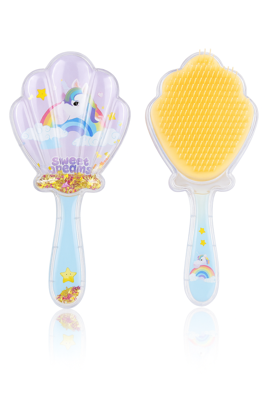 Cute Character Shell Hair Brush for Kids – Unicorn & Bunny Design (Single Piece) | Sparkle Shell Hair Brush for Kids – Fun Bunny & Unicorn Printed Comb