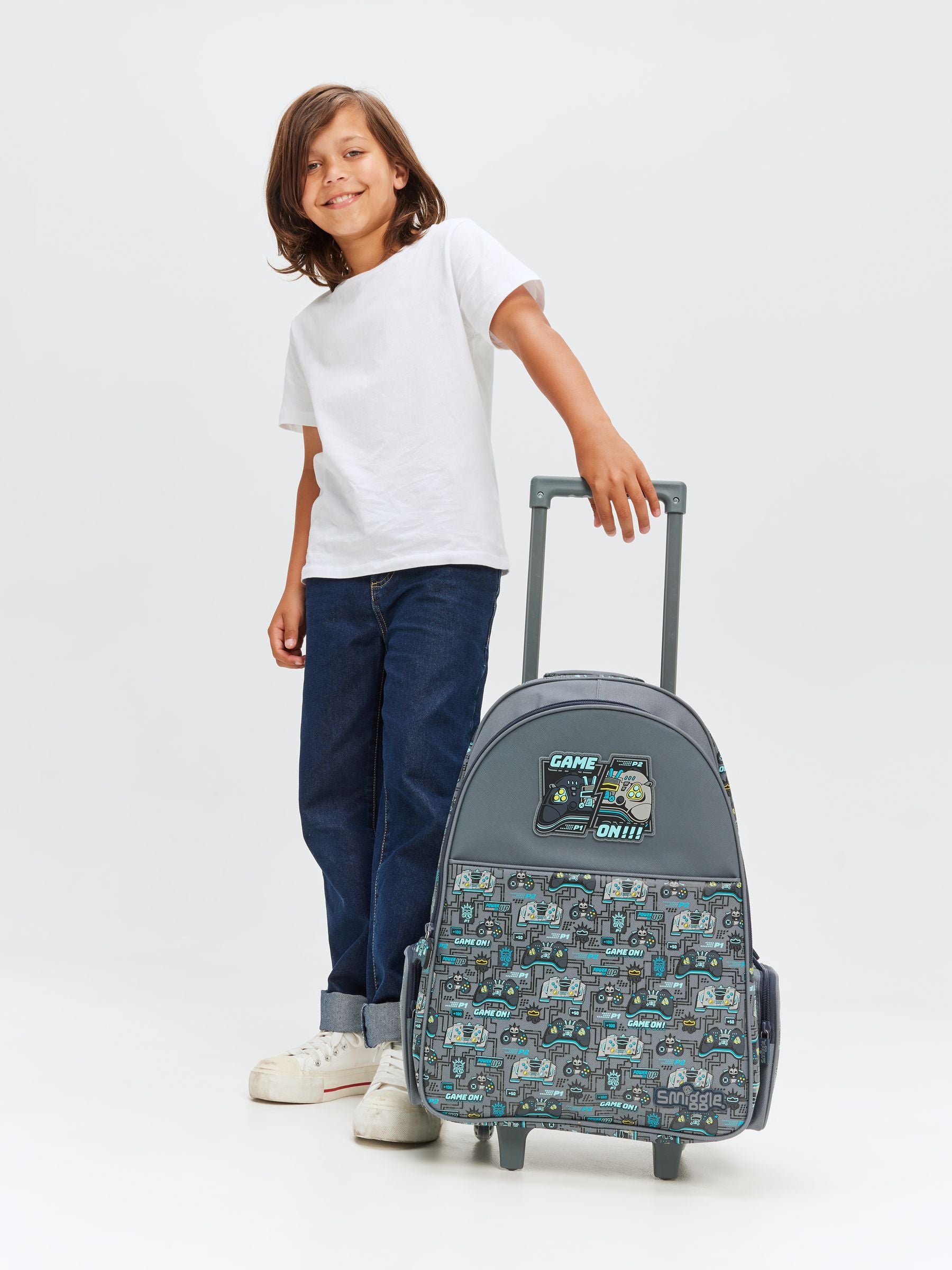 🎮✨ Smiggle Epic Adventures Light & Roll Trolley Backpack – Game On Edition ✨🎮 | Approx. 18L