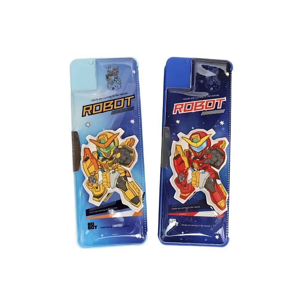 Kids Robot Pencil Box with Lock | Cartoon Robot Design Stationery Case for Boys & Girls | Multi-Compartment School Pencil Case (Red / Yellow Variants)