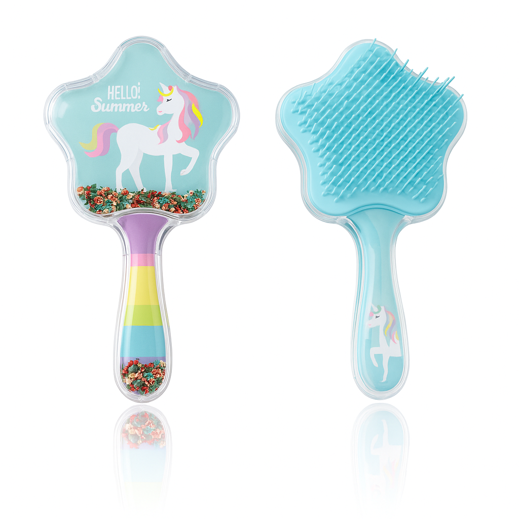 Cute Character Shell Hair Brush for Kids – Unicorn & Bunny Design (Single Piece) | Sparkle Shell Hair Brush for Kids – Fun Bunny & Unicorn Printed Comb