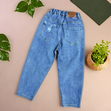 Kids Distressed Denim Jeans with Rubber Fit Waist & Back Pocket
