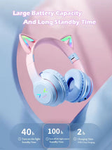Kids Bluetooth Headphones with LED Cat Ears – Wireless Foldable Headset with Mic, TF Card Slot, Over-Ear Stereo Sound for Kids, Teens & Adults