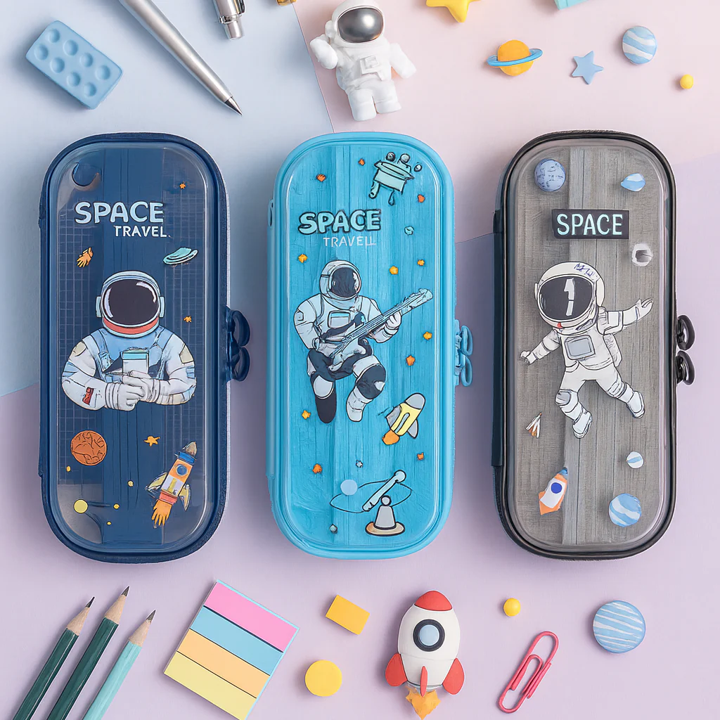 Space Travel Astronaut Pencil Case – Hard Shell Stationery Organizer for Kids & Students