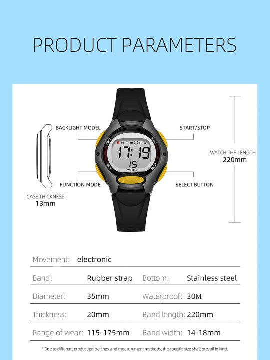 Kids Dial & Straps Digital Multi-Function Watch - Black Yellow