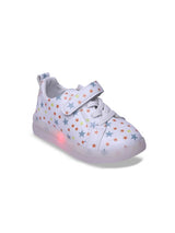 Unisex Kids Printed PU Sneakers – White with Laser Cut Detailing