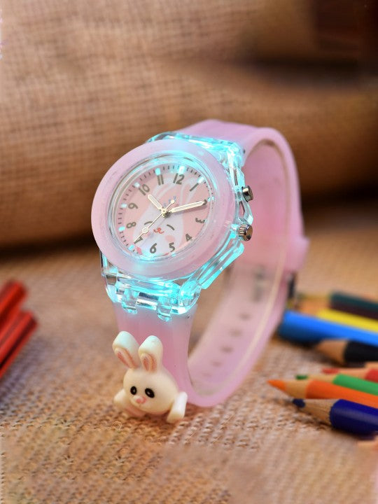 Kids Printed Dial & LED Backlight Analogue Multi Function Watch Light Pink Colour