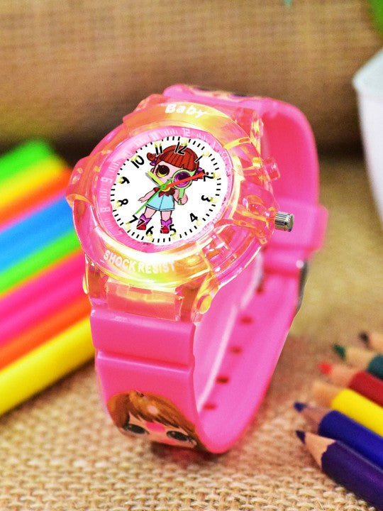 Girls Printed Dial & Straps Analogue Watch Barbie DarkPink