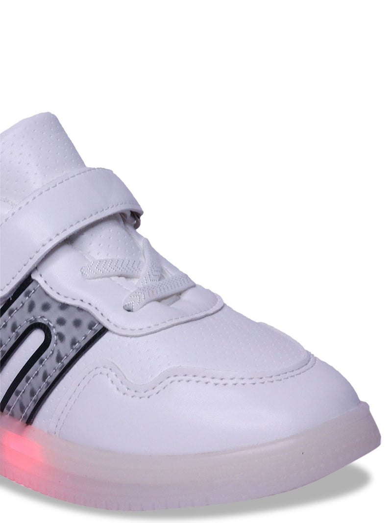 Unisex Kids Colourblocked PU Sneakers – White with Velcro and Buckles