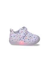 Unisex Kids Printed PU Sneakers – White with Laser Cut Detailing