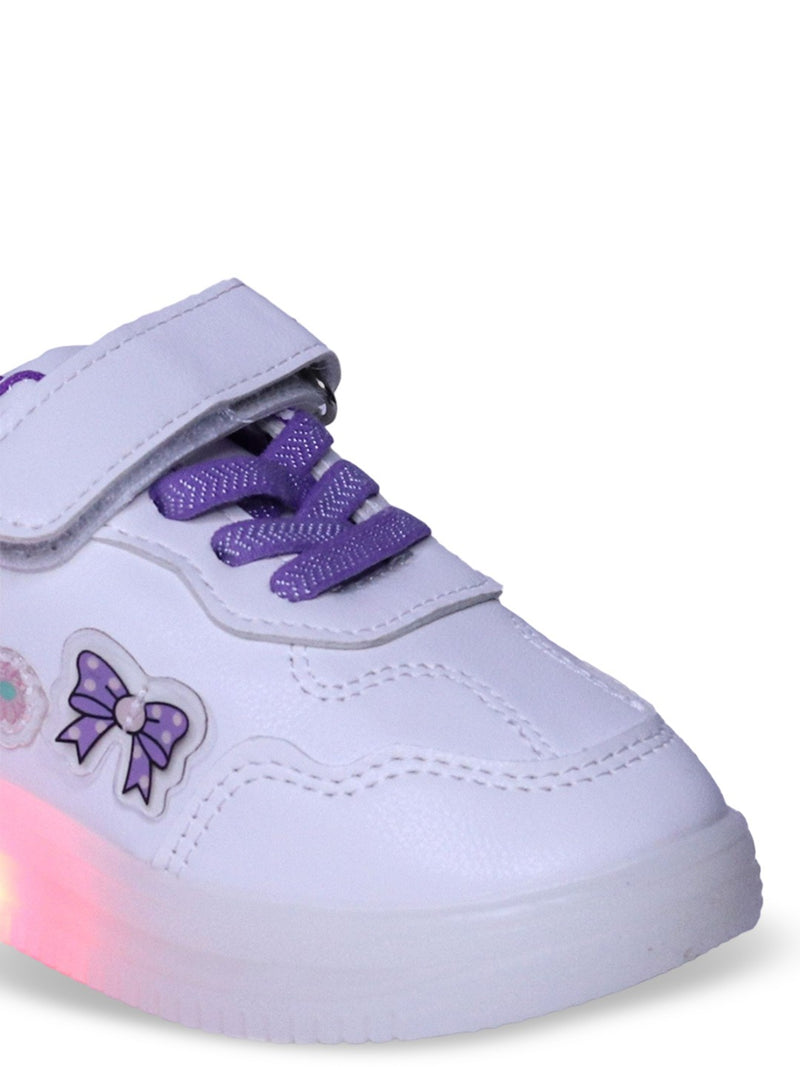 Kids PU LED Sneakers - White & Purple with Velcro Fastening