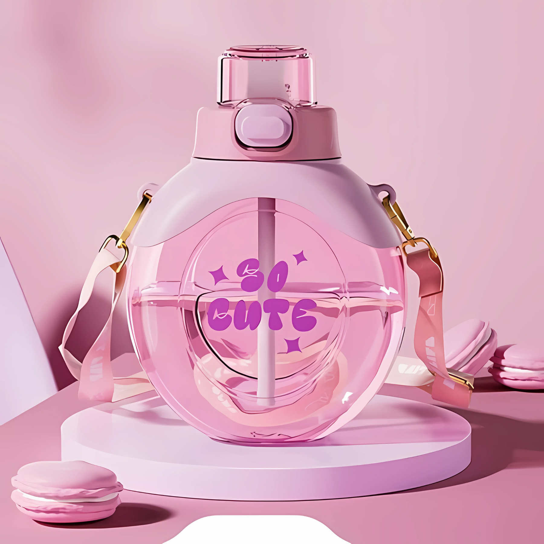 Round Straw Water Bottle with Adjustable Shoulder Strap – 500ml - Pack of 1