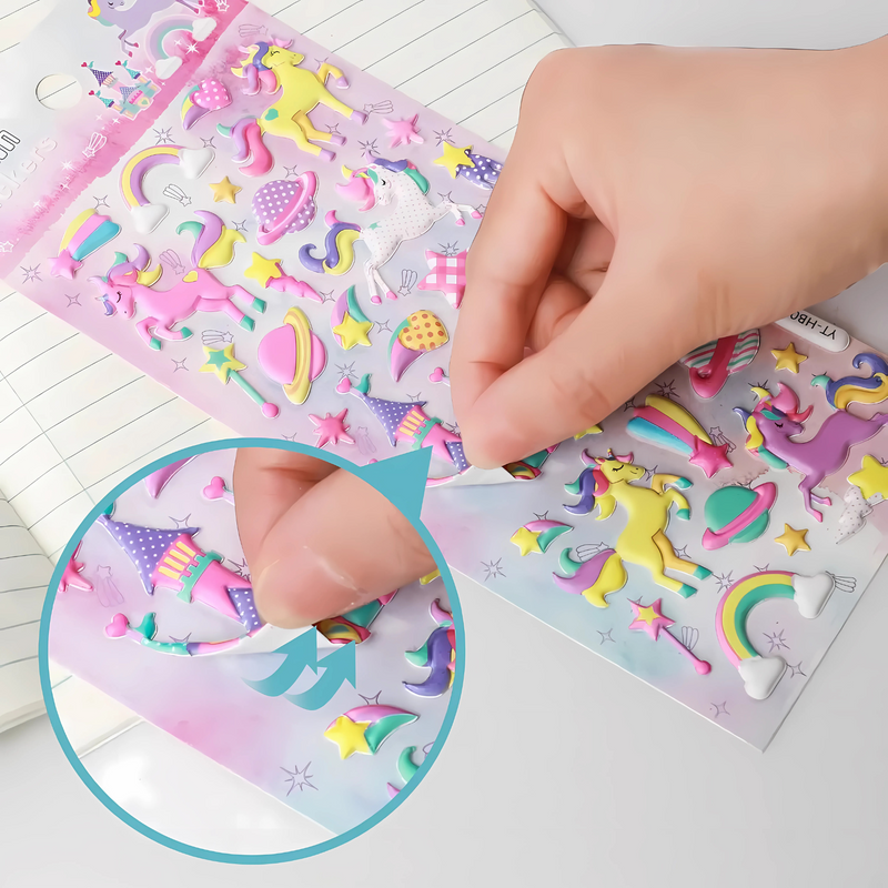 3D Puffy Unicorn Themed Stickers for Kids