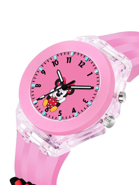 Printed Dial & Straps Scratch Resistant Analogue Watch LED Minnie Pink Colour