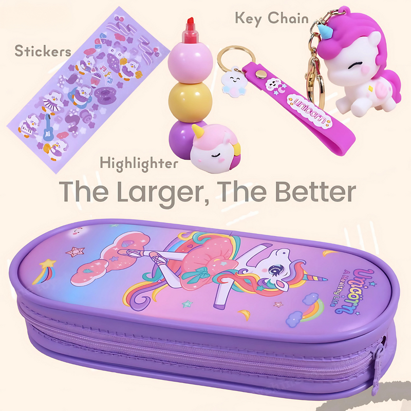 Cute Pouches with Key Chain & Highlighters For School Kids