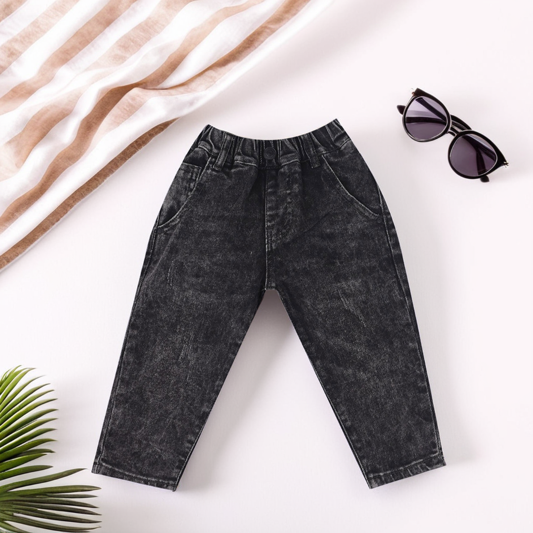 Girls' Solid Black Distressed Denim Jeans