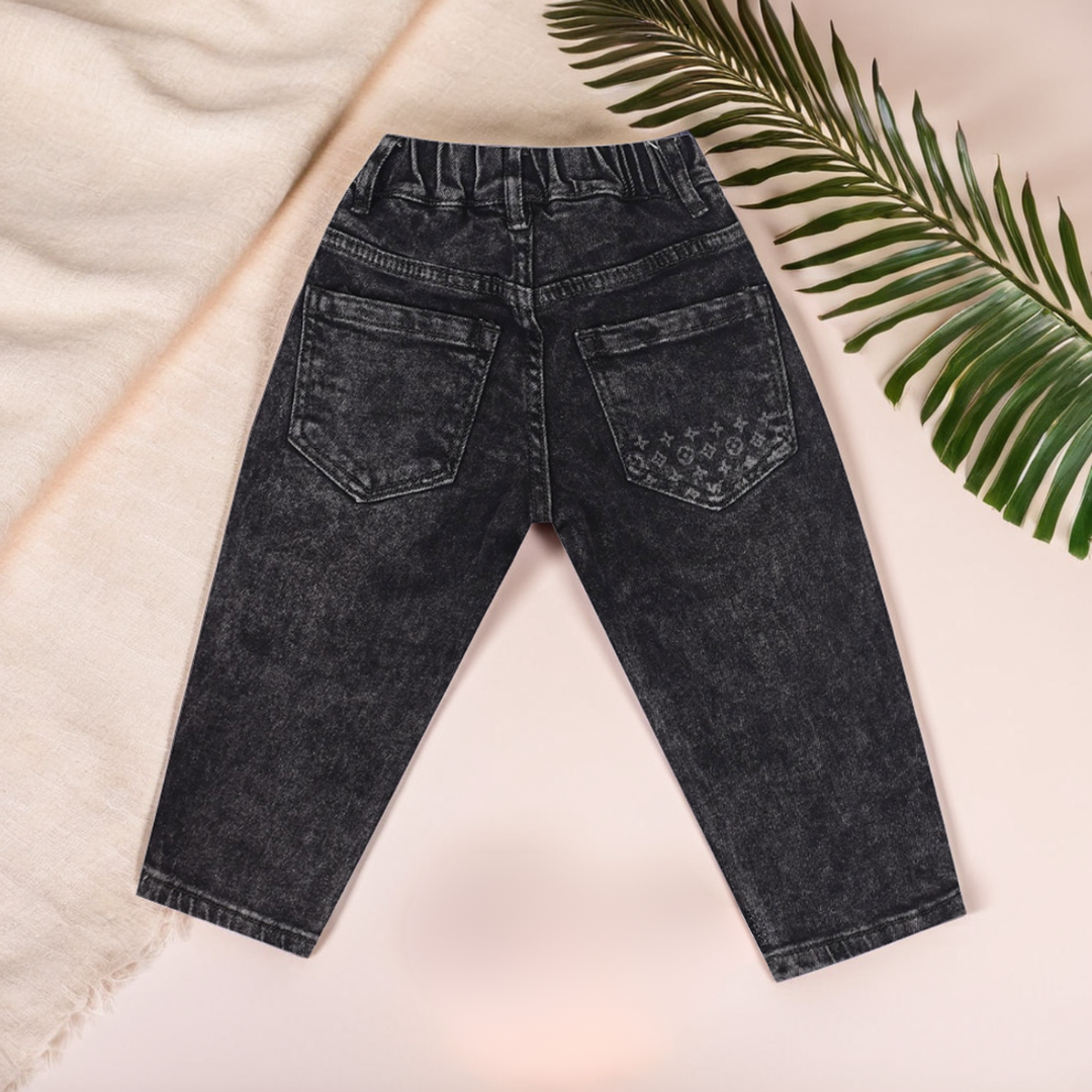 Girls' Solid Black Distressed Denim Jeans