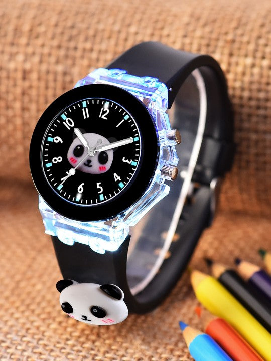 Unisex Kids Printed Dial Analogue Multi Function Watch Black Panda