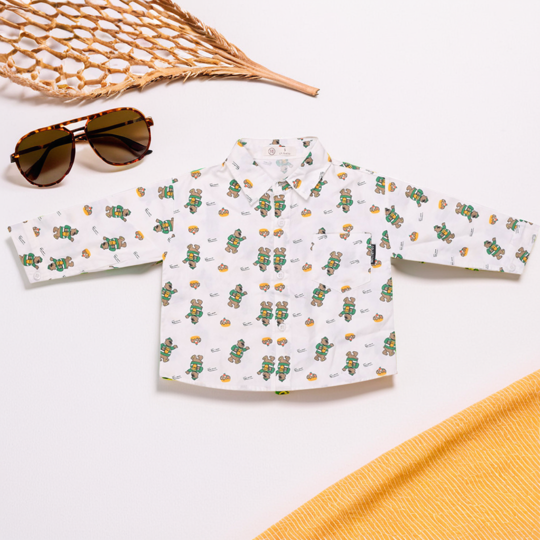 Boys' Cute Cartoon Pattern Full-Sleeve Shirt with Chest Pocket