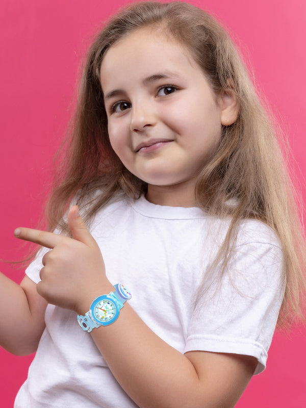 Girls Patterned Dial & Straps Analogue Watch Skyblue