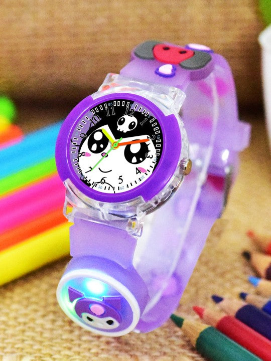 Girls Patterned Dial & Straps Analogue Watch Kuromi Purple